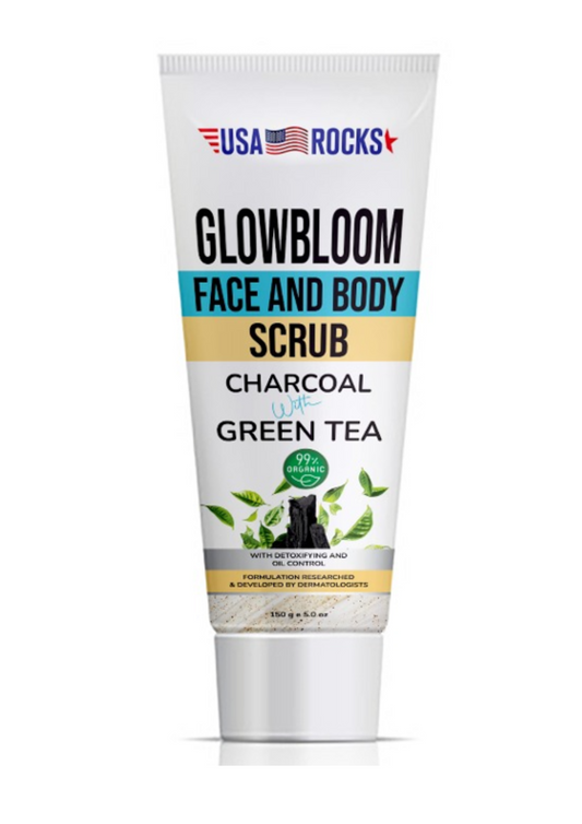 GlowBloom Face and Body Scrub (Charcoal & Green Tea)